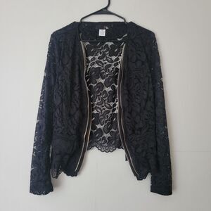 Black Lace Blazer Like Cardigan Jacket Size 1X/XL